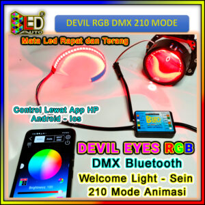Bledauto Lampu Devil eyes RGB DMX Matrix Belang Konek Bluetooth Hp Android Ios Demon Biled - gambar utama