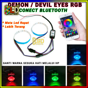 Bledauto Lampu Demon Devil Eyes RGB 360 Bluetooth App Led Rapat Terang Lampu Alis Sein BiLED Projie - gambar utama