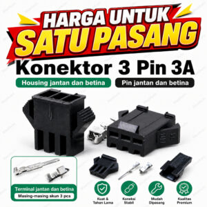 [1 Pasang] Socket Konektor 3 Pin 3P Jantan Betina untuk Kabel LED Strip dan Elektronik - gambar utama