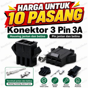 [ 10 Pasang ] Konektor JST 3 Pin 3P 3A Jantan Betina Housing Skun Terminal untuk Kabel LED - gambar utama
